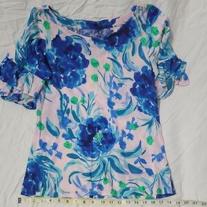 Lilly Pulitzer Blue and Green Floral Blouse